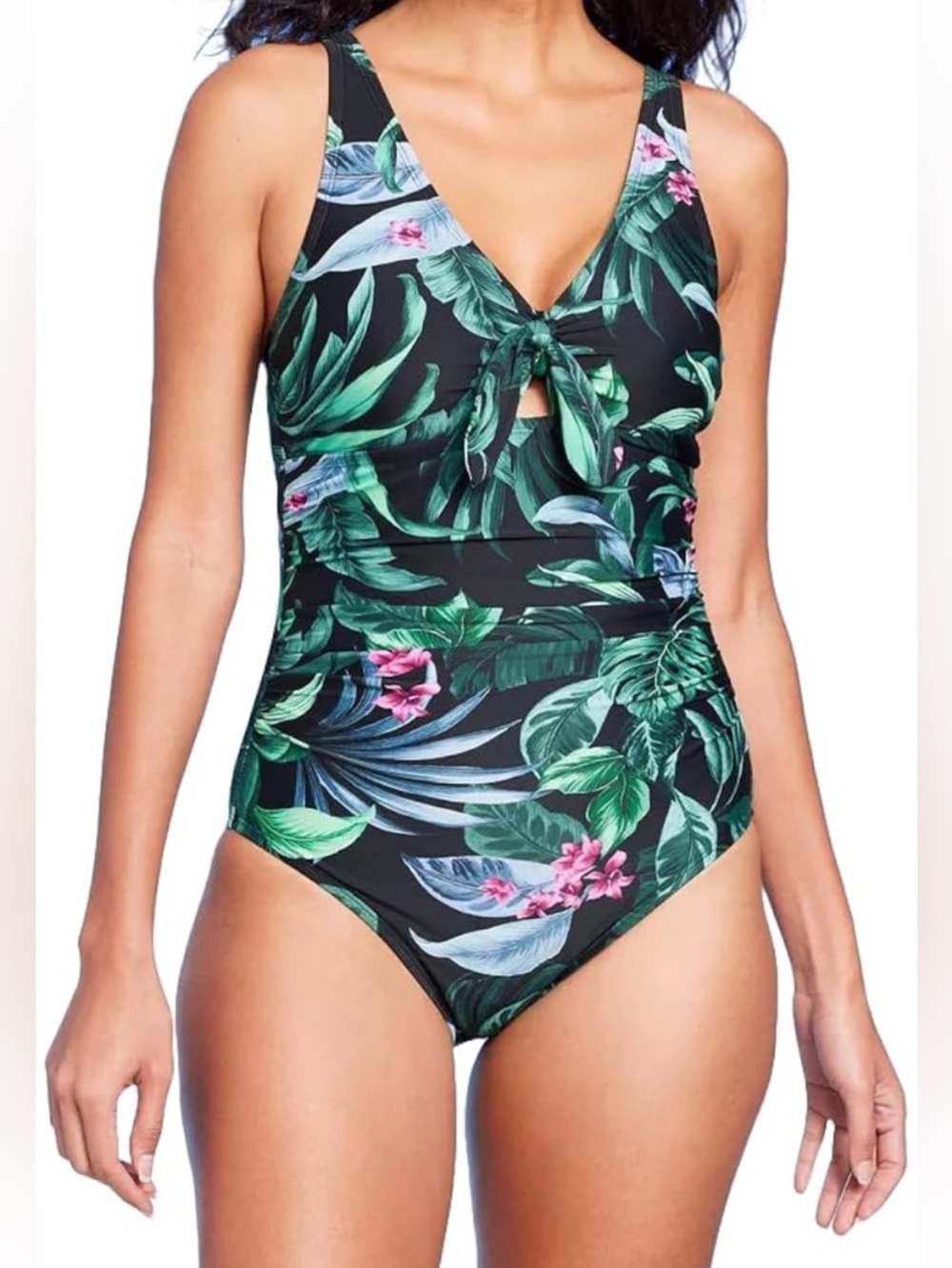 Kona Sol Women's Full Coverage Tummy Control Tie-Front One Piece Swimsuit